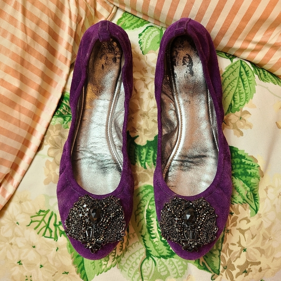 ELIE TAHARI π Lucille Ballet Flats in Grape Jelly purple suede LEATHER - Picture 2 of 16